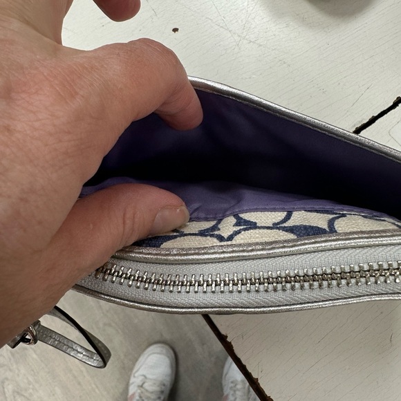 Coach Metallic Silver & Blue Patchwork Wristlet Clutch - Picture 5 of 9